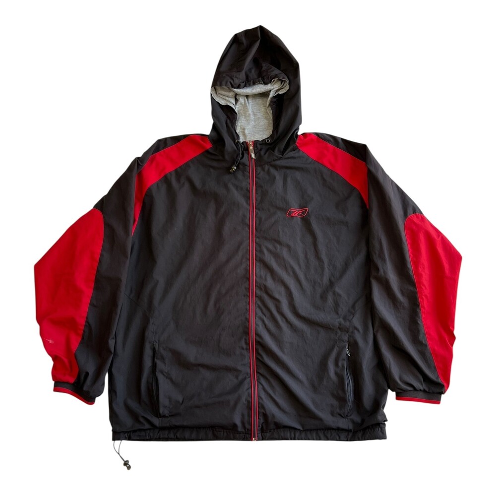 Vintage Reebok Windbreaker Jacket Size XL Red Black Color Block Y2K 90s